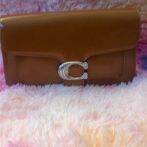 Coach Tan Leather Clutch with Silver Logo